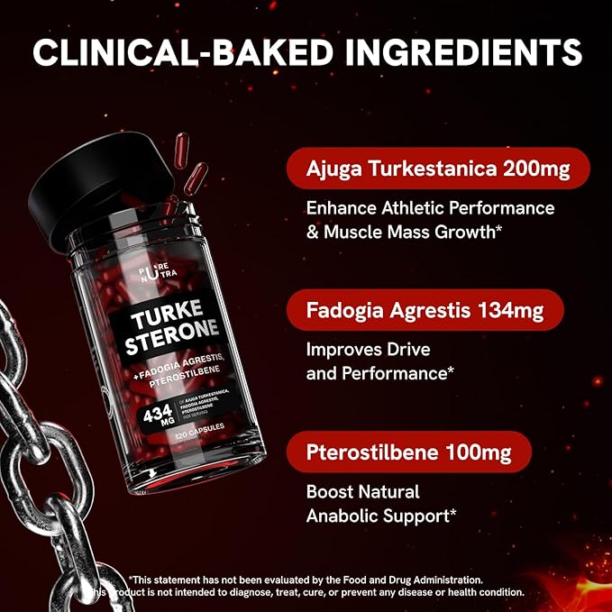 Organic Turkesterone Supplement for Men - Muscle Recovery & Growth with Organic Fadogia Agrestis, Pterostilbene, Ajuga Turkestanica | Complexed Turkesterone Powder | 480 Servings - 4 Packs