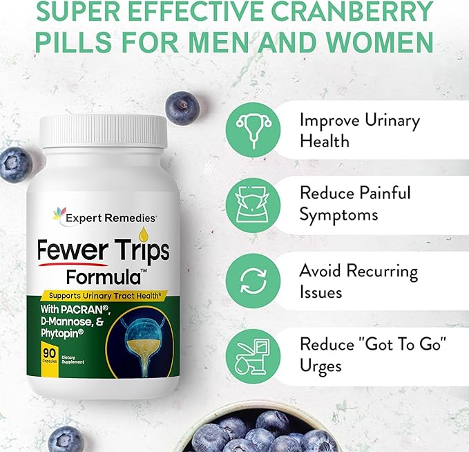 Fewer Trips Formula Bladder Support Supplement for Women and Men. Cranberry Extract and D-mannose Pills, Reduce Frequency, Support Urinary Tract Health - 90 Capsules