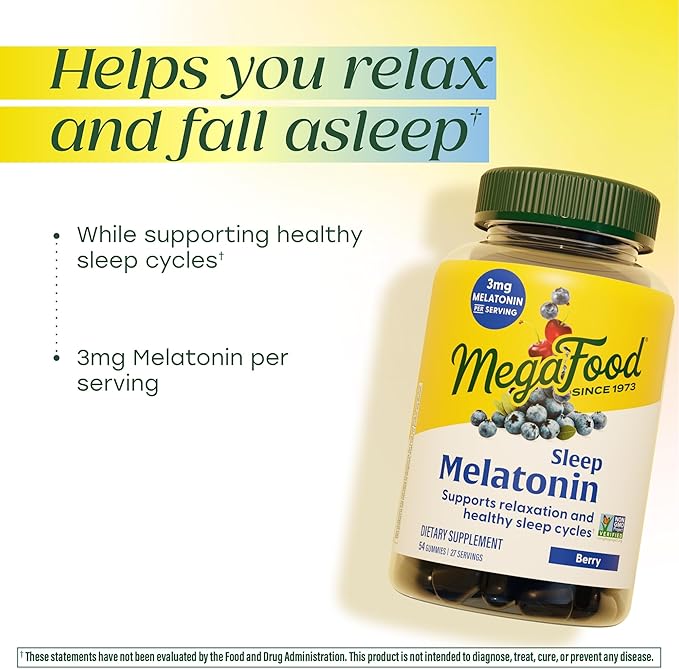 MegaFood Melatonin Gummies - Melatonin 3mg per Serving to Help Relax & Fall Asleep – Sleep Gummies for Adults - Berry Flavor, Non-GMO, Certified Vegan - 54 Count (27 Servings) 3 Pack