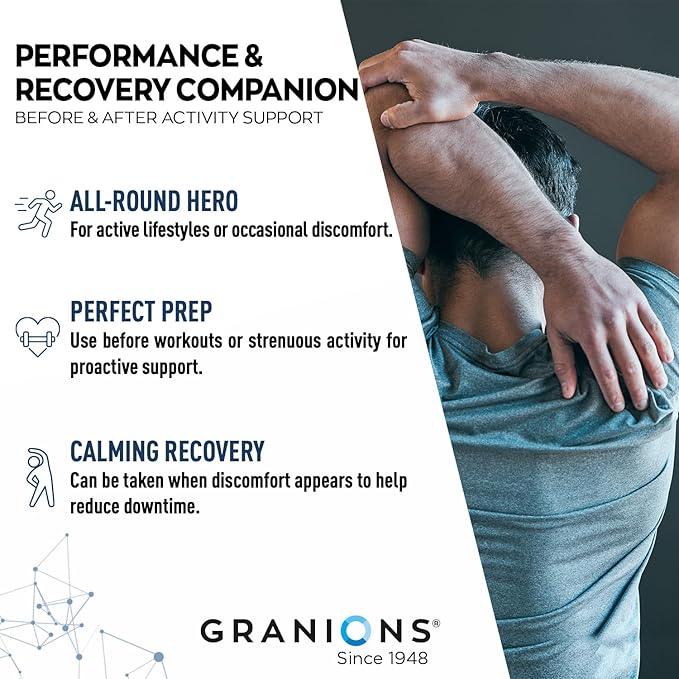 Granions Advanced Muscle Comfort - Natural Muscle Relaxer Pills Support - Quinine, Magnesium, Potassium, B Vitamins, Chamomile, CoQ10 - Immediate Muscle Relaxation and Comfort - 120 Tablet, 30 Serving