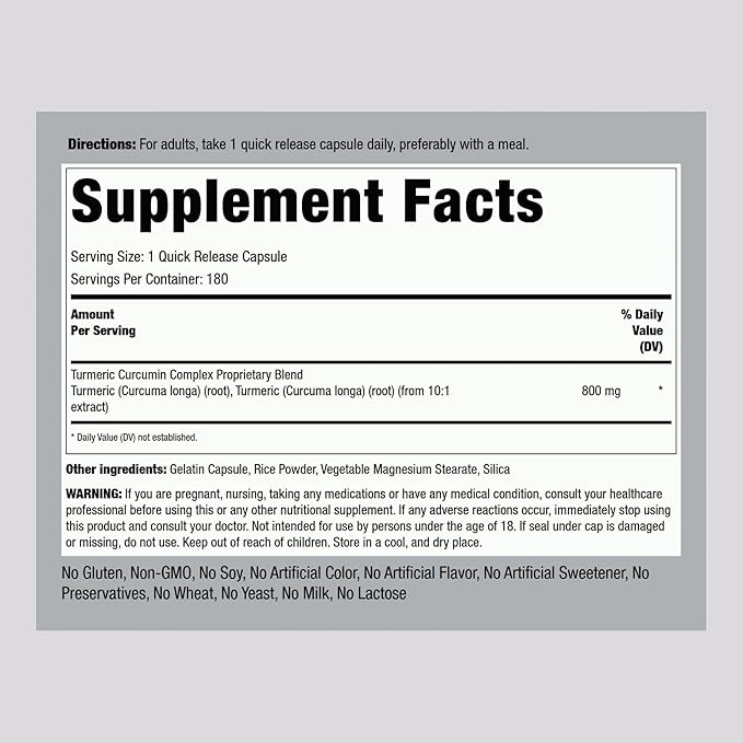 Piping Rock Turmeric Curcumin Supplement | 180 Capsules | Herbal Extract Complex | Non-GMO, Gluten Free