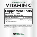 Built by Nature Vitamin C 1000mg – High Potency Immune Support Supplement – Vitamina C Antioxidant for Women & Men – Supports Energy, Skin & Collagen - 90 Tablets