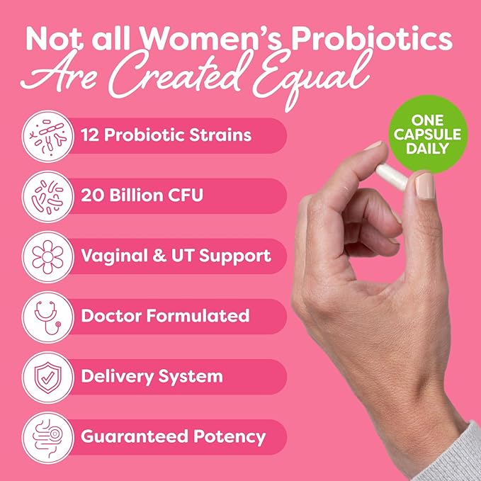 Probulin Women’s Health Probiotic + Prebiotic for Vaginal, Gut & Immune Health - 20 Billion CFU - 12 Probiotic Strains, 60 Vegan Capsules