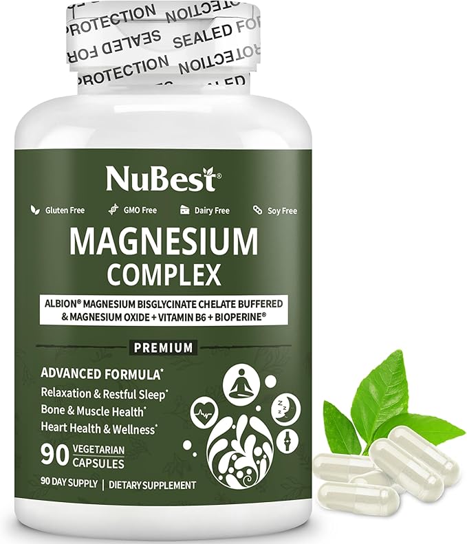 Magnesium Glycinate Chelate Complex with Albion Magnesium Bisglycinate Chelate, Vitamin B6 & BioPerine for Bone, Muscle, Natural Sleep, Nerve Function, Brain Booster | Pack 2