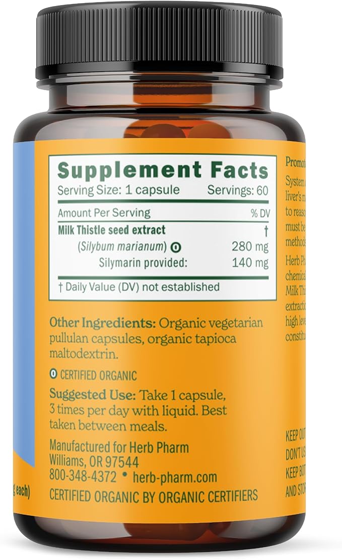 Herb Pharm Milk Thistle Seed Extract w/140 mg Silymarin for Liver Support - 60 Vegetarian Capsules
