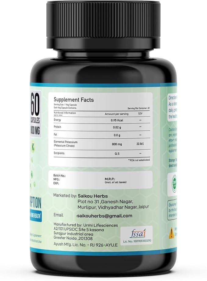 Potassium Citrate 800 mg High Absorption Potassium Supplement - 120 Servings Supports Electrolyte Balance, Kidney and Bone Health (2)