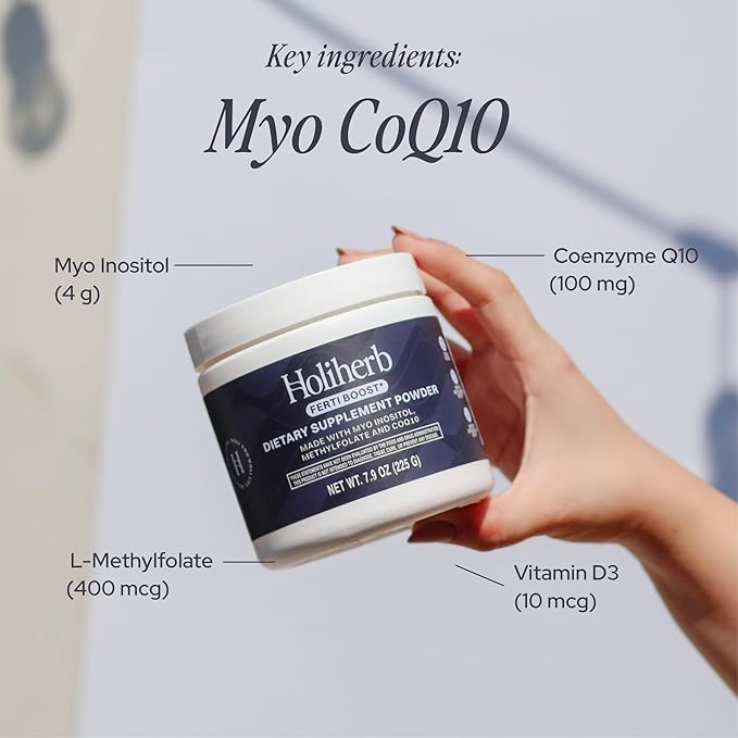 Holiherb Myo Inositol (4g) Powder + Methylfolate + CoQ10 (100mg) + Vitamin D3 | Hormonal Balance Support for Women | Antioxidant Supplement | Gluten-Free | 202.5g | 50 Servings