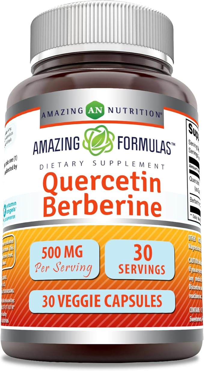 Amazing Formulas Quercetin Berberine | 250 Mg Berberine and 250 Mg Quercetin | Veggie Capsules Supplement | Non-GMO | Gluten Free | Made in USA (30 Count)