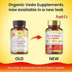 Organic Veda Fruit C+ Vitamin C Complex - 1250mg Organic Whole Food Vitamin C Supplement with Citrus Bioflavonoids, Acerola & Amla - Daily Antioxidants, Immunity, Collagen Boost - 120 Vegan Capsules
