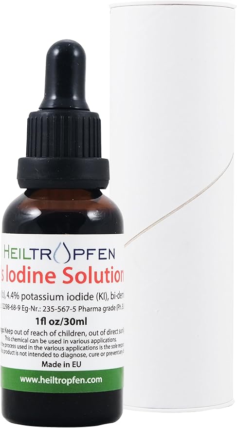 2.2% Lugol's Iodine Solution 1 Fl Oz - 30 ml | Pharmaceutical Grade Ingredients | Third-Party Tested | Lugols Solution Made with Iodine and Potassium Iodide | Heiltropfen®