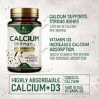 Calcium 1200 mg with Vitamin D3 Per Serving - Bone Health Supplement, Vitamin D & Calcium Supplements for Women & Men - Bone, Teeth & Immune Support, Nature's Calcium Pills, USA Bottled - 60 Tablets