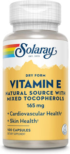 SOLARAY Vitamin E, Dry 200 IU w/Mixed Tocopherols | Healthy Cardiac Function & Skin Health Support | 100ct