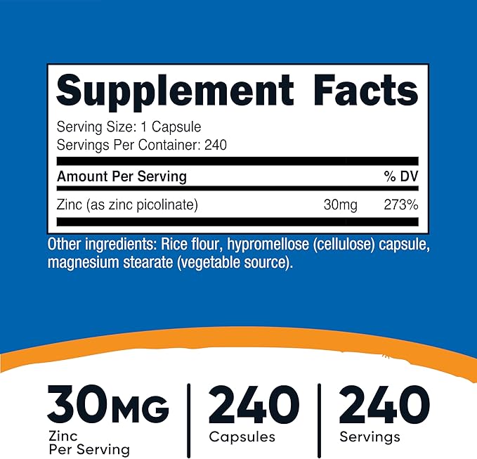Nutricost Zinc Picolinate 30mg, 240 Capsules - Gluten Free and Non-GMO