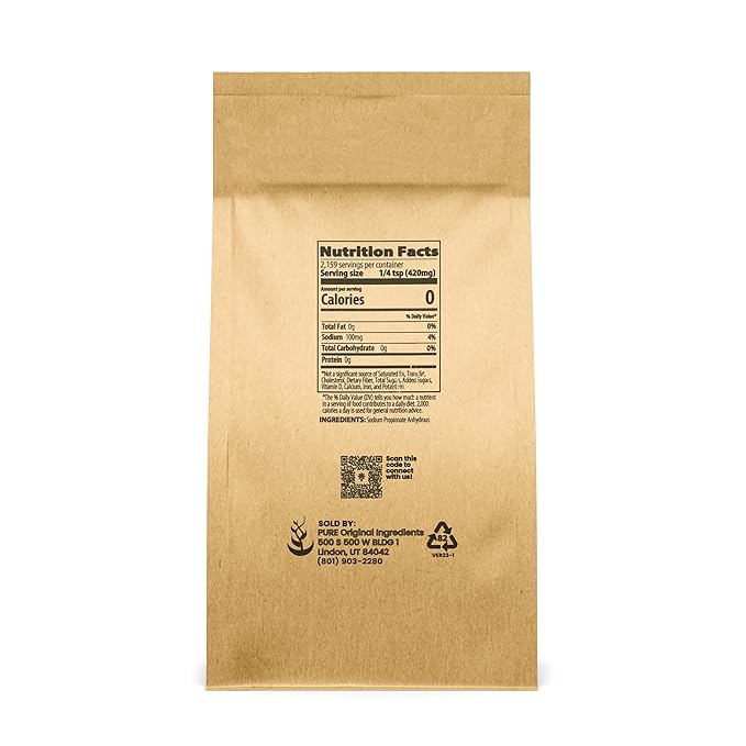 Pure Original Ingredients Sodium Propionate (2 lb) Preservative & Mold Inhibitor, Food Grade, Food Additive (Pack of 5)