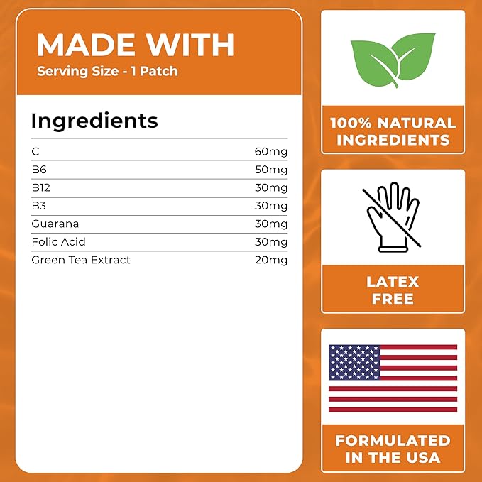 B12 Patches (Pack of 60) - 100% Natural Patch for Women and Men - Firming, Energy, Focus & Body Support - Enhanced Formula