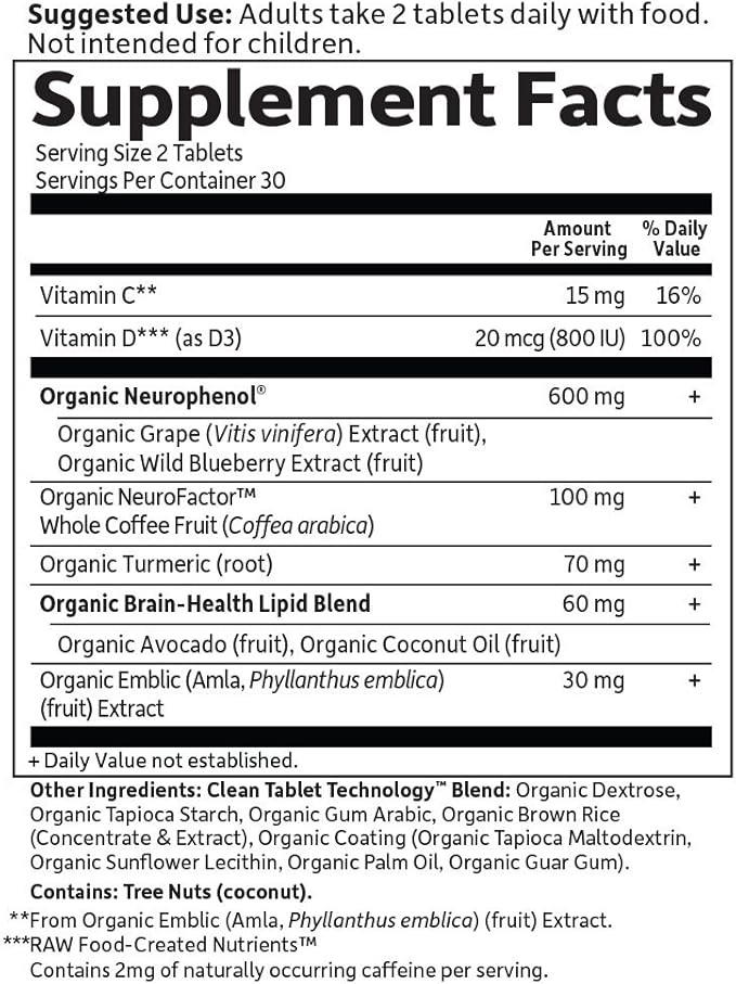 Garden of Life Dr. Formulated Organic Brain Health Memory & Focus for Adults 40+ 60 Tablets
