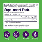 Paradise Herbs, Berberine Extract, 500 mg, Pure & Potent Berberine Supplement, Vegan, Non-GMO, Gluten Free, 180 Vegetarian Capsules