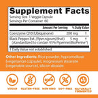 Doctor's Best High Absorption CoQ10 200mg with BioPerine Supplement - Coenzyme Q10 Caps for Heart Health & Antioxidant Support, CoQ10 200 mg for Women & Men, Non GMO - 60 Veg Capsules