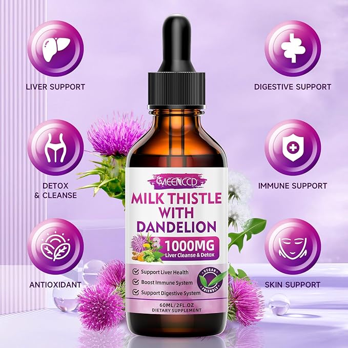 2 Pack Milk Thistle Liquid Drops - Milk Thistle Supplement with Silymarin, Antioxidant Support, Vegan, Non-GMO, 4 Fl Oz