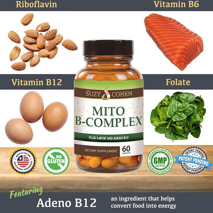 Script Essentials Suzy Cohen, Mito B Complex Dietary Supplement, 5-MTHF, Adeno B12, Methylation Support, Supports Healthy Nervous System, Boost Energy, Vitamin B, 60 Servings