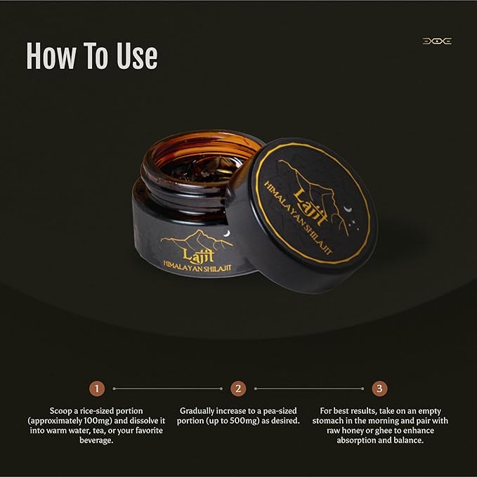 Lajit Gold Grade Himalayan Shilajit Resin – Organic, Sun-Dried, Bioavailable Nutrients, Fulvic Acid | Lab Tested Pure Shilajit for Men & Women - Natural Energy, Vitality, 85 + Trace Minerals - 20g
