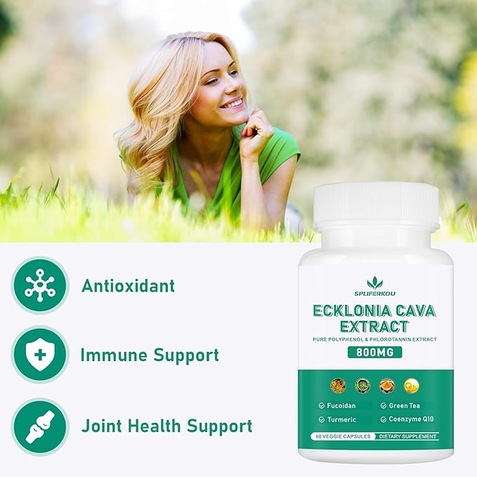 Spliferikou Ecklonia Cava Extract, 800mg, 120 Veggie Capsules with Fucoidan, Green Tea, Turmeric, CoQ10, Dietary Supplement