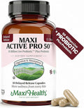 Maxi Health Probiotic Plus Ultimate Prebiotic Advanced Live Probiotics Formula - 50 Billion Live Active Probiotic - 15 Strains - Ultra Protection - Active Pro-50-30 Count