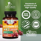 Vitamin D 2000 IU 50mcg Per Tablet - Vitamins D3 & K2 (MK7) Complex Supplement for Bone, Teeth, Muscle, Calcium Absorption, Supports Immune & Heart Health, Chewable Formula USA Bottled - 60 Tablets