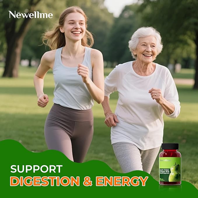 NEWELLME ACV Gummies with the Mother & B12 – Sugar-Free, Great-Tasting Vegan Gummies for Digestion, Metabolism & Daily Energy Support, 180 Count