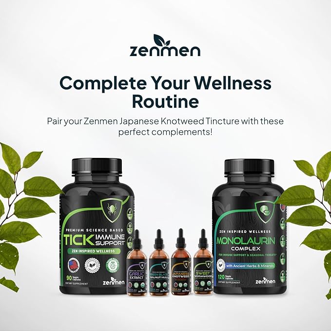Zenmen Japanese Knotweed Premium Resveratrol USDA 3rd Party Tested Tincture 60ml/2.32 Oz - 1:3 Clinical Strength Ratio - Tick Wellness Aid and Immune Support Supplement - Made in The USA