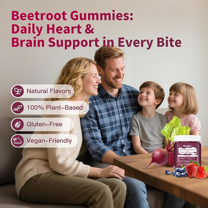 Beet Root Gummies,Super Nitric Oxide Beets Supplement,Grape Seed&Black Pepper Extract,Vitamin C & B12,Supports Blood Pressure&Energy,Mixed Berry,20:1 Beetroot, 60 Beet Chews