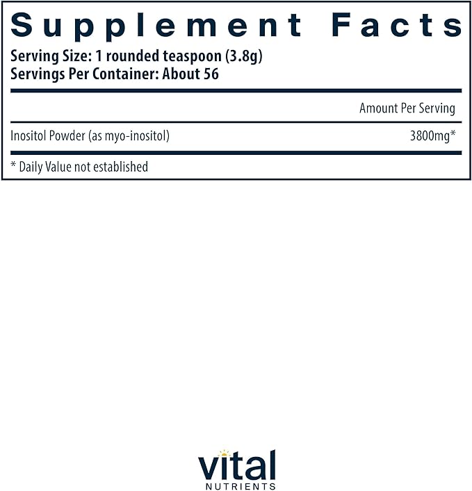 Vital Nutrients Inositol Powder - Myo Inositol Supplement for Women and Men - Supports Energy, Nervous System, Metabolism & Ovarian Function* - Vegan, Gluten, Dairy, Soy Free - 56 Servings