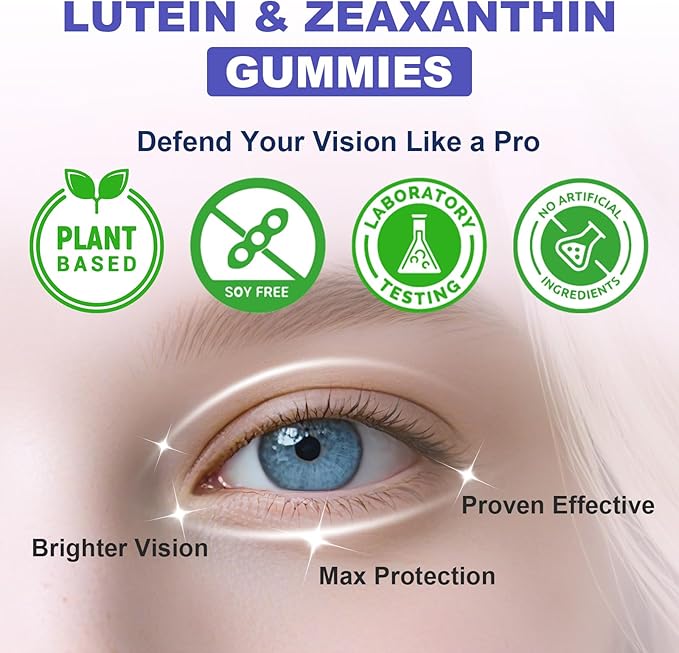 Sugar Free Lutein Gummies 25mg, Lutein and Zeaxanthin Supplements for Eye Health,13-in-1 Eye Care Formula with Omega-3 Bilberry Saffron-Vision Health, Eye Strain,Dry Eyes,Vegan Blueberry Flavor 120 Ct