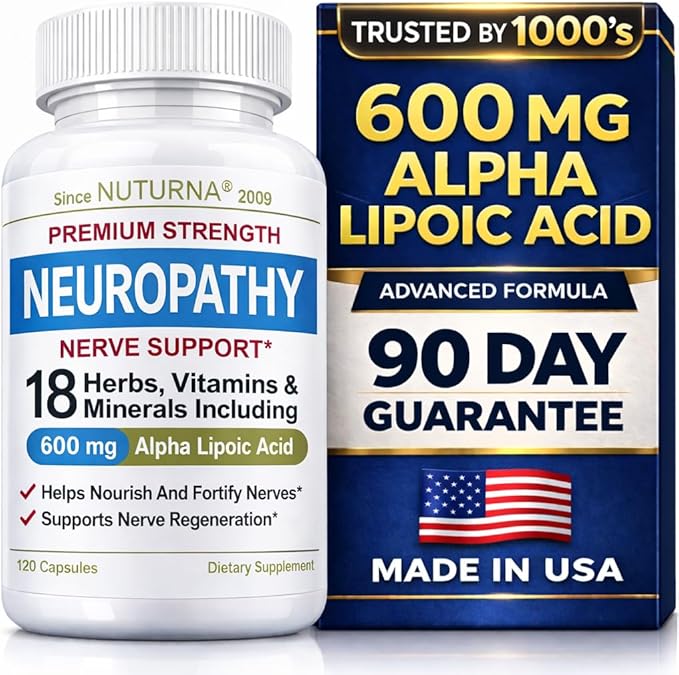 Neuropathy Nerve Support Supplement with 600 mg Pure Alpha Lipoic Acid - Maximum Strength Formula for Fingers, Hands, Toes, & Feet - 120 Capsules