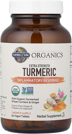 Garden of Life Organics Extra Strength Turmeric Inflammatory Response 60 Tablets-100mg Curcumin (95% Curcuminoids) Black Pepper, Probiotics, Organic Non-GMO Vegan Gluten Free Herbal Supplement
