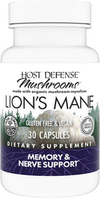 Host Defense Mushrooms Lion's Mane - Brain Health Support Supplement for Focus & Memory Function - Immune & Nervous System Support Supplement- 30 Capsules