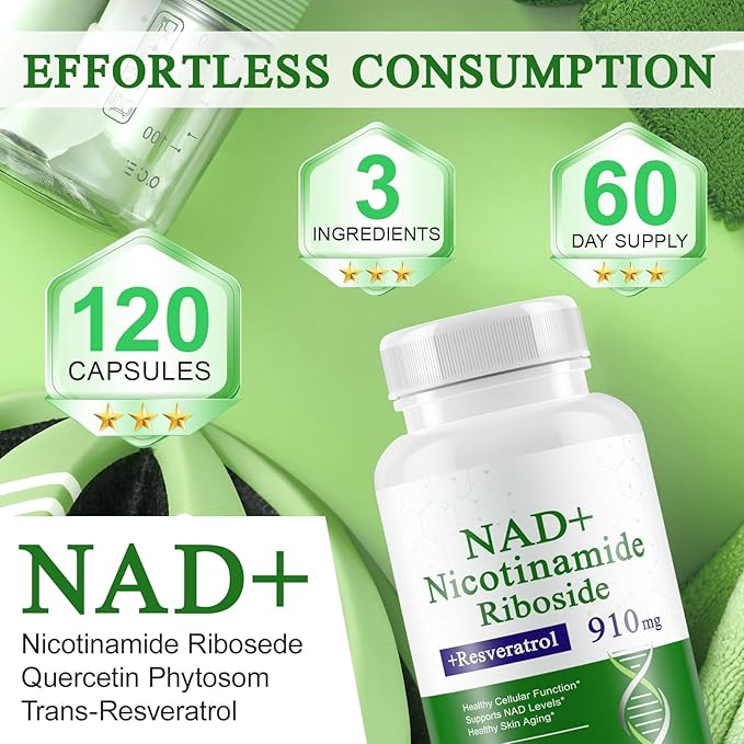 A r b c r n 120 Capsules NAD+ Supplement,NAD Nicotinamide Riboside Resveratrol 910mg for Men and Women, NR Supplement for Energy Anti-Aging Focus