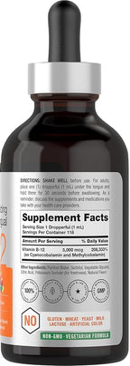Horbaach B12 Vitamin 5000 mcg Sublingual | 4 Fl Oz | as Methylcobalamin and Cyanocobalamin | Liquid Vegetarian Drops | Berry Flavor | Non-GMO & Gluten Free Supplement