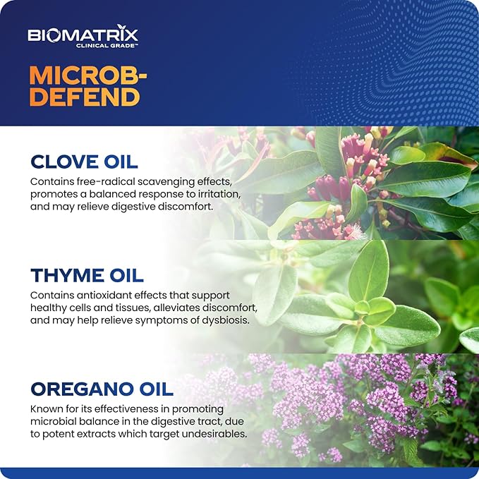 BioMatrix Biofilm Disruptor, GI Repair Digestive Supplement for Men and Women, Oil of Thyme, Oregano & Clove, Gut Microbiome & Intestinal Health Support | Microb-Defend (90 Softgels)