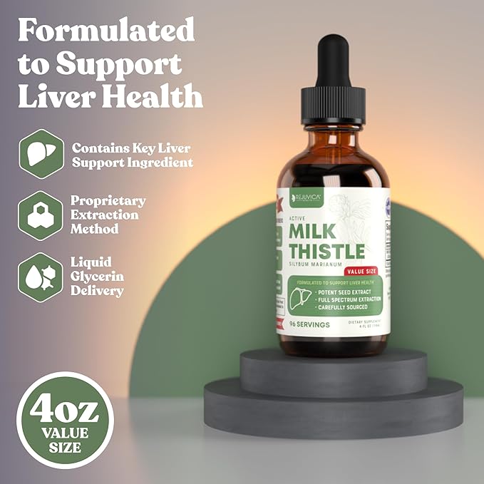 Rejuvica Health Active Milk Thistle 4oz XL Super Size - Advanced Milk Thistle Seed Liquid Extract Drops - May Support The Liver - Vegan Sugar Free Non GMO Tincture 3 Pack