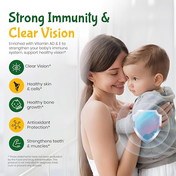 Kiddivit Baby Vitamin A&D Liquid Drops with Vitamin E – Gentle Immune & Vision Support Supplement – 60 Daily Servings, Dropper Included, Glass Bottle – Sugar Free, Gluten Free, Vegetarian, 2oz