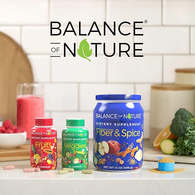 Balance of Nature Fruits & Veggies Supplements - Whole Fruit and Vegetable Ingredients for Women, Men, and Kids - 90 Fruits Capsules, 90 Veggies Capsules - 2 Sets