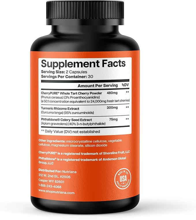 3 in 1 Uric Acid Flush Cleanse – Tart Cherry Extract with Turmeric & Celery Seed Supplement Purge - Feet and Joint Support - 60 Veggie Capsules