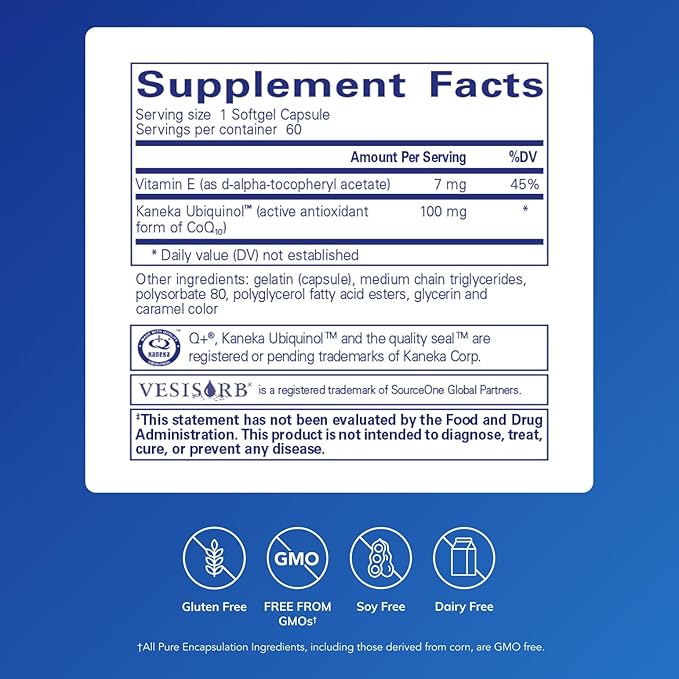Pure Encapsulations Ubiquinol VESIsorb | Hypoallergenic Supplement | Enhanced Absorption of Active Antioxidant Form of CoQ10 | 60 Caplique Capsules