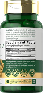 Carlyle KSM-66 Ashwagandha Capsules 600mg | 70 Count | with Melatonin 5mg | Potent Complex | Non-GMO, Gluten Free