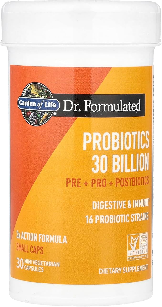 Garden of Life Dr Formulated Once Daily 3-in-1 Complete Probiotics, Prebiotics & Postbiotics - PRE + PRO + POSTBIOTIC Supplement for Adults’ Digestive & Immune Health, 30 Billion CFU, 30 Day Supply