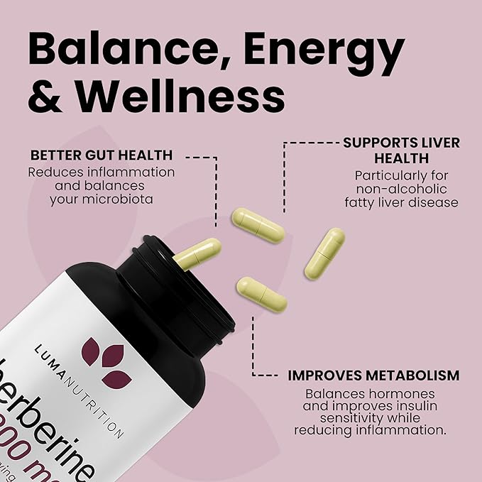 Luma Nutrition Berberine Supplement - Berberine HCL 1200mg Per Serving - Vegan, Gluten Free, Non-GMO - 60 Capsules