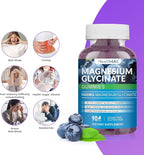 Magnesium Glycinate Gummies 1000mg, High Absorption Sugar Free Magnesium Potassium Supplement for Relaxation, Stress Relief, and Sleep Support for Adults & Kids (Blueberry)