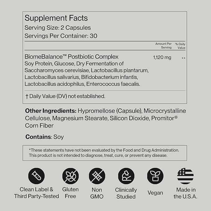SecondKind Postbiotics Gut Health Supplement – Bloating Relief, Gut Health – Microbiome + Immune Support with BiomeBalance™ – 1000x More Active Ingredients Than Pre & Probiotics – 60 Capsules