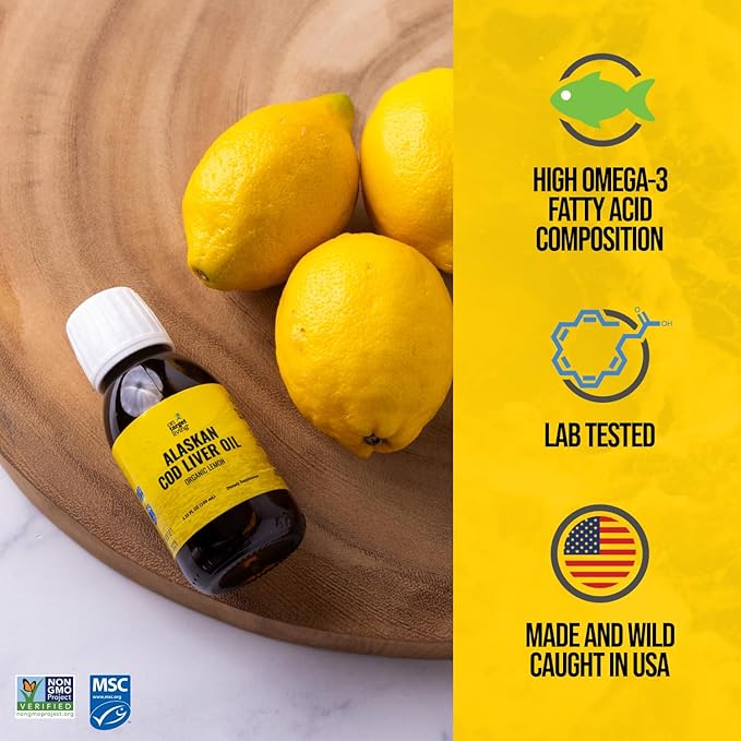 On Target Living Alaskan Cod Liver Oil- Travel Size 3.33 oz. | Naturally Occurring Vitamins A & D | Organic Lemon Flavor | Premium Line Caught Cod Liver Oil